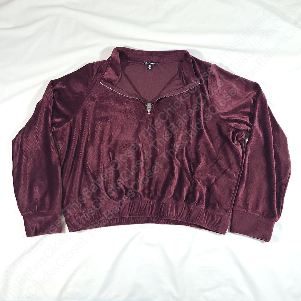 ❤️GUC Fashion Nova Curve Act Accordingly Crop Zip Front Burgundy Top, Plus 1X
